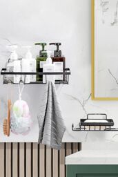 H&O Direct 4Pcs No Drill Shower Caddy Set Bathroom Storage Shelves in Black - thumbnail 4
