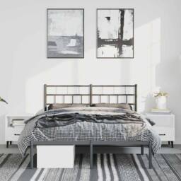 Berkfield Home Metal Bed Frame with Headboard Black 135x190 cm Double - thumbnail 4