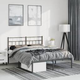 Berkfield Home Metal Bed Frame with Headboard Black 135x190 cm Double - thumbnail 2