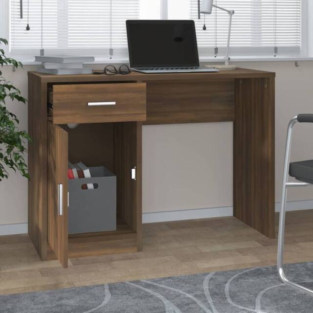 Berkfield Home Durable Desk with Drawer&Cabinet Brown Oak 100x40x73 cm Engineere - Size: 100 x 40 x 73 cm - image 1
