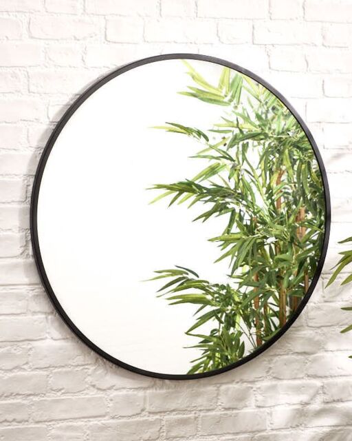 Dibor Contemporary Large Circular Iron Decorative Wall Mounted Mirror Outdoor Garden Framed Mirror 90cm in Black - image 1