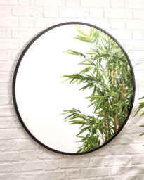 Dibor Contemporary Large Circular Iron Decorative Wall Mounted Mirror Outdoor Garden Framed Mirror 90cm in Black - thumbnail 1