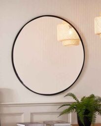 Dibor Contemporary Large Circular Iron Decorative Wall Mounted Mirror Outdoor Garden Framed Mirror 90cm in Black - thumbnail 3