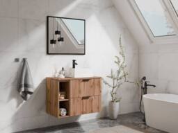 Vente-unique Striped Floating Vanity Unit With Niches - Light Natural - W80 Cm in Light Oak - thumbnail 2