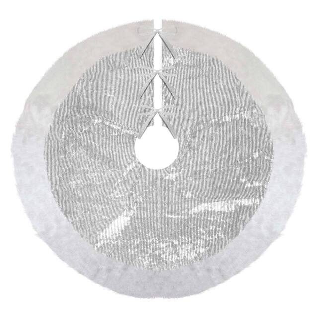 VFM e-Store Christmas Sequin Tree Skirt Decoration 49cm x 31cm Silver X 1 - Size: 49 cm x 31 cm - image 1