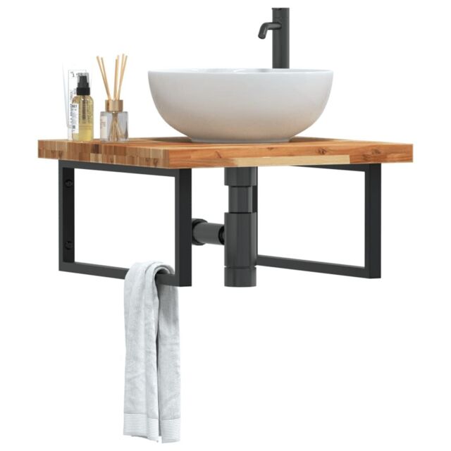 Berkfield Home Basin Shelf Wall Mounted Steel & Solid Wood Acacia in Brown - image 1