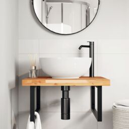 Berkfield Home Basin Shelf Wall Mounted Steel & Solid Wood Acacia in Brown - thumbnail 3