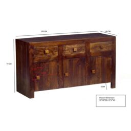 Indian Hub Toko Dark Mango Large Sideboard - Solid Mango Wood - L45xW135xH75 cm in Brown - thumbnail 6