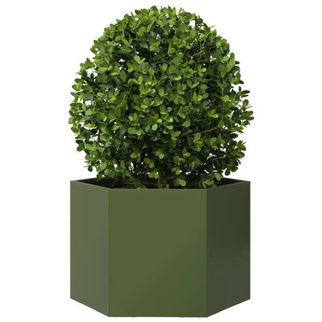 Berkfield Home Durable Garden Planter Olive Green Hexagon 69x60x45 cm Steel - Size: 69 x 60 x 45 cm - image 1