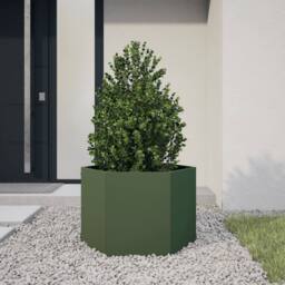 Berkfield Home Durable Garden Planter Olive Green Hexagon 69x60x45 cm Steel - Size: 69 x 60 x 45 cm - thumbnail 2