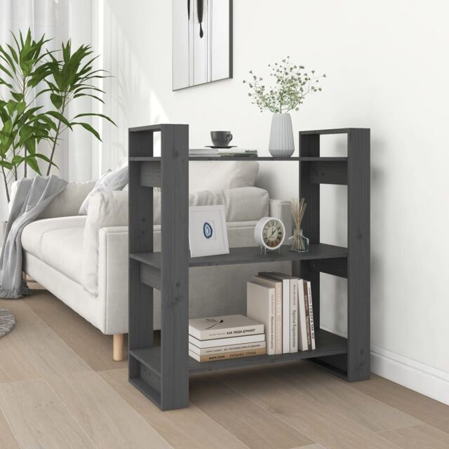 Berkfield Home Book Cabinet/Room Divider Grey 80x35x91 cm Solid Wood Pine - Size: 80 x 35 x 91 cm - image 1