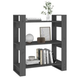 Berkfield Home Book Cabinet/Room Divider Grey 80x35x91 cm Solid Wood Pine - Size: 80 x 35 x 91 cm - thumbnail 4