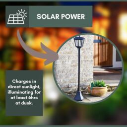 Marco Paul 1.3m Black Steel Solar Powered Victorian Style Lamp Post - thumbnail 7
