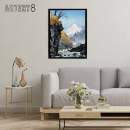 "Artery8 Foot Of Mount Ashitaka Framed Canvas Wall Art Print Hiroaki Takahashi in Blue - Size: W18"" x H24""" - thumbnail 3