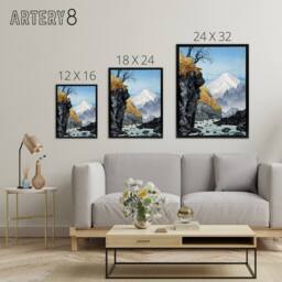 "Artery8 Foot Of Mount Ashitaka Framed Canvas Wall Art Print Hiroaki Takahashi in Blue - Size: W18"" x H24""" - thumbnail 4