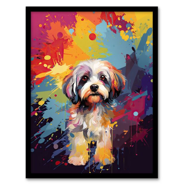 "Artery8 Wall Art Print Shih Tzu Dog Lover Gift Pet Portrait Colourful Artwork Painting Art Framed - Size: W12"" x H16""" - image 1