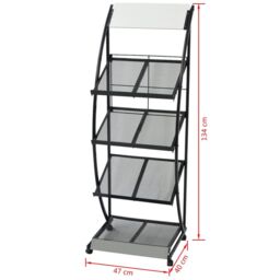 Berkfield Home Magazine Rack 47x40x134 cm Black & White A4 - Size: 47 x 40 x 134 cm - thumbnail 6