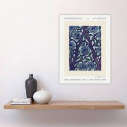 "Artery8 Vintage Rose Bush Flower Pattern Vintage Wall Art Print Seguy in Blue - Size: W12"" x H16""" - thumbnail 4
