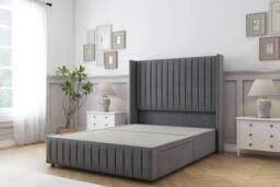 "Comfort Beds Chester Coniston Divan Base 2 Drawers - 54"" Wingback-Footboard in Dark Grey - Size: Super King" - thumbnail 2