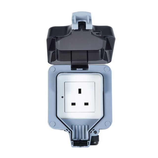 ENER-J Smart 1 Gang 13A Wall Socket WiFi Weatherproof Outdoor Socket Grey 240V in White - image 1