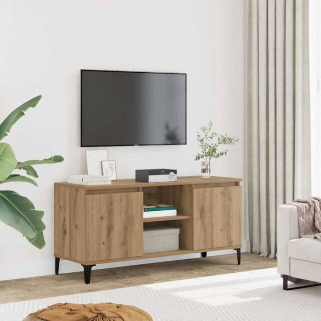 Berkfield Home TV Cabinet Artisan Oak 102x35x50 cm Engineered Wood in Brown - Size: 102 x 35 x 50 cm - image 1