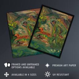 "Artery8 Walking Hunter Huntsman With Dogs Kubincan Wall Art Poster Print in Green - Size: W12"" x H16""" - thumbnail 2