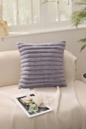 Living and Home 45x45cm Brushed Fabric Cushion Fluffy Striped Throw Pillow in Grey - Size: 45x45 cm - thumbnail 1