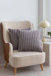 Living and Home 45x45cm Brushed Fabric Cushion Fluffy Striped Throw Pillow in Grey - Size: 45x45 cm - thumbnail 2