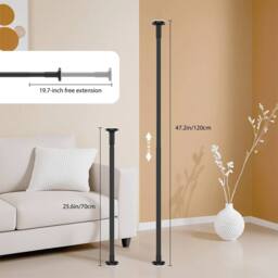 FORGEVIO Extendable Spring Tension Curtain Rod 70-120cm Voile Net Rail in Black - thumbnail 3