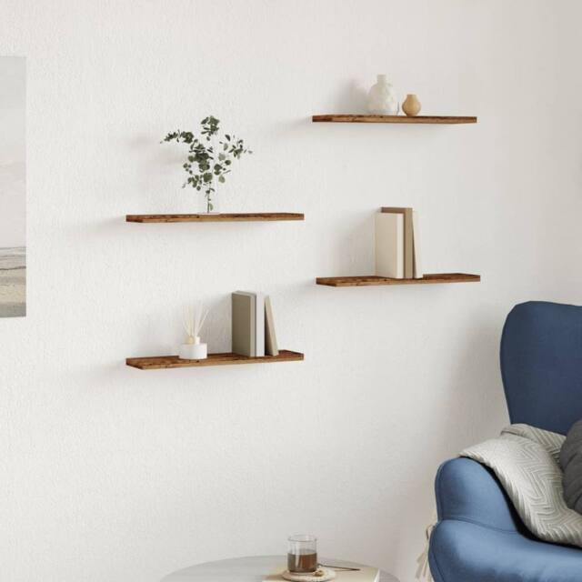 Berkfield Home Wall Shelves 4 pcs Old Wood 40x10x1.5 cm Engineered Wood in Brown - image 1
