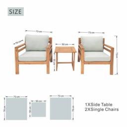 Direct Wicker 3 PCS Garden Bistro Set, Acacia Wood Outdoor Conversation Set in Brown - Size: 2 Seater - thumbnail 2
