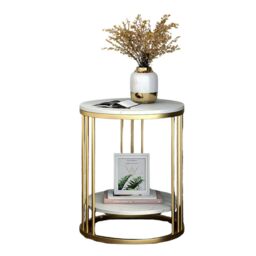 Pirlo Plush 2 Tier Round Faux Marble Accent Coffee Side Table in Gold - thumbnail 5