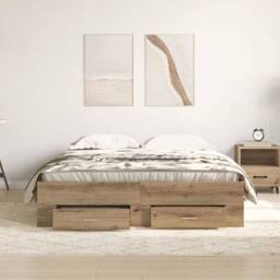 Berkfield Home Traditional Bed Frame with Drawers Artisan Oak 135x190 cm Enginee in Brown - thumbnail 4
