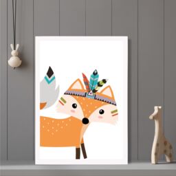 ARTZE Peeking Orange Fox Tribal Animal Framed Print SIZE: A2 with White Frame - Size: A4 - thumbnail 2