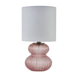 First Choice Lighting Walter - Set of 2 Pink Ribbed Glass 29cm Table Lamps with White Shade - thumbnail 2