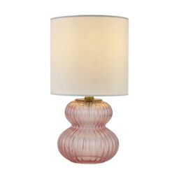 First Choice Lighting Walter - Set of 2 Pink Ribbed Glass 29cm Table Lamps with White Shade - thumbnail 3