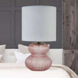 First Choice Lighting Walter - Set of 2 Pink Ribbed Glass 29cm Table Lamps with White Shade - thumbnail 6