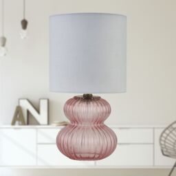 First Choice Lighting Walter - Set of 2 Pink Ribbed Glass 29cm Table Lamps with White Shade - thumbnail 7