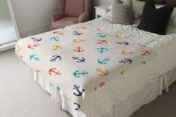 Benjamin Tate Design Multi Coloured Anchors Blanket in Natural - Size: 120 cm x 150 cm - thumbnail 3