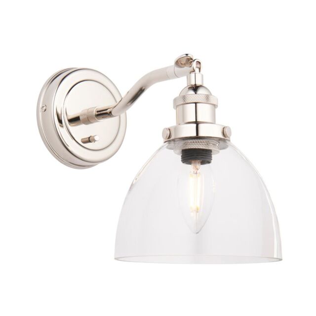 Loops Bright Nickel Wall Light Fitting - Clear Glass Shade - Knurled Detailing in Metallics - image 1