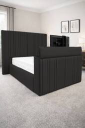 PARADISE BEDS LTD Smart Screen Velvet Upholstered Smart TV Bed Frame - Plush Velvet in Black - Size: Double - thumbnail 1