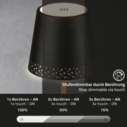 BRILONER Black Wood 2.6W Rechargeable LED Table Lamp - thumbnail 4