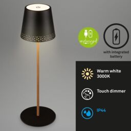 BRILONER Black Wood 2.6W Rechargeable LED Table Lamp - thumbnail 3