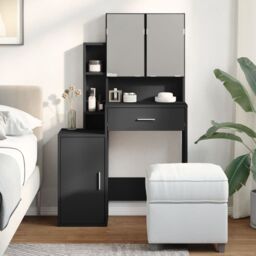 Berkfield Home Dressing Table with Cabinet Black 80x35x132 cm - Size: 80 x 35 x 132 cm