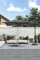 Garden Sanctuary Rotating Square Outdoor Patio Cantilever Parasol with Fillable Base in Dark Grey - thumbnail 2