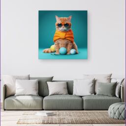Warren Reed - Designer Cat In Glasses With Balls Of Wool Canvas - Size: w40 inch x h40 inch - thumbnail 1