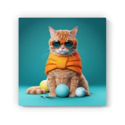 Warren Reed - Designer Cat In Glasses With Balls Of Wool Canvas - Size: w40 inch x h40 inch - thumbnail 2