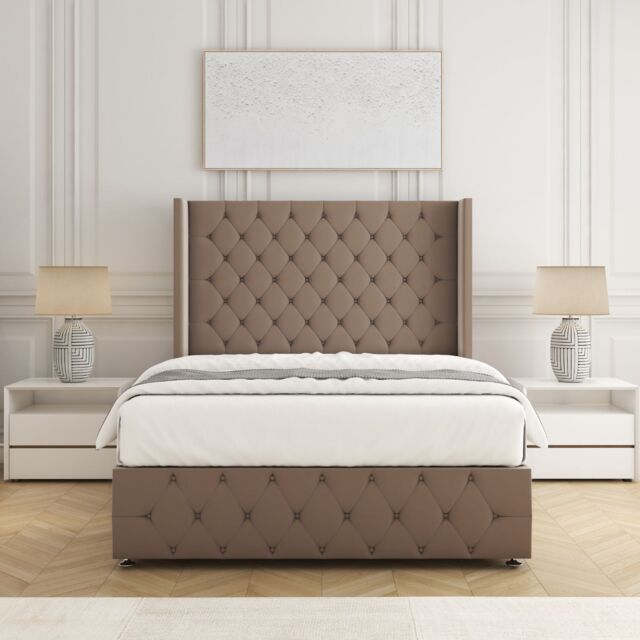 "BSSPOKE Ruby Divan Bed Set Plush Velvet 54"" Headboard & Mattress No Drawers in Bronze - Size: Double" - image 1
