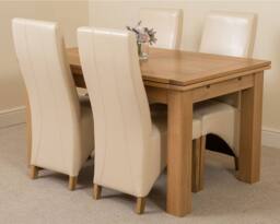 Thats Furniture Richmond 140-220cm Oak Extending Dining Table & 4 Lola Leather Chairs in Cream - thumbnail 1