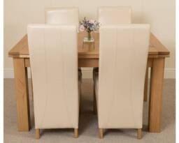 Thats Furniture Richmond 140-220cm Oak Extending Dining Table & 4 Lola Leather Chairs in Cream - thumbnail 2